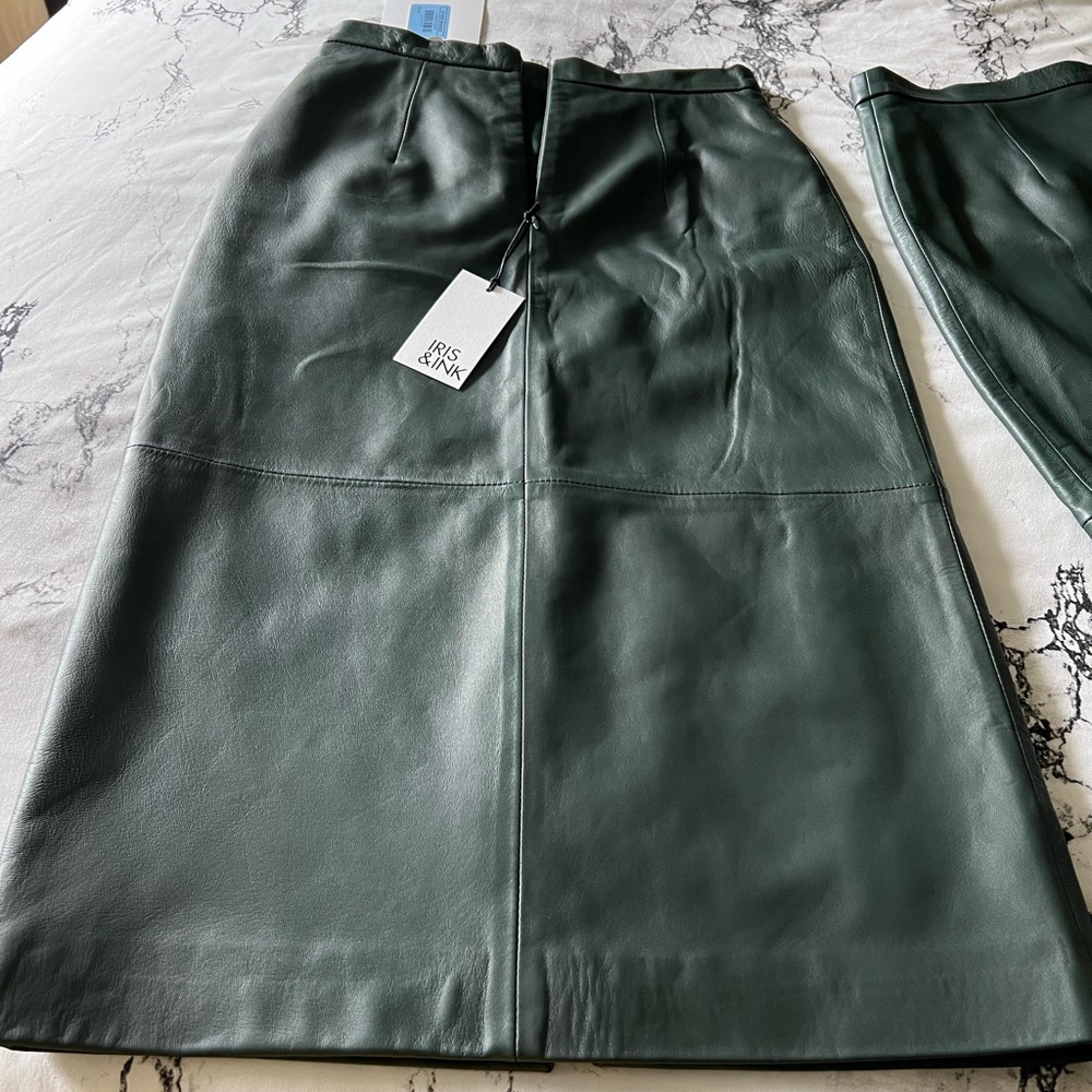 Leather skirt, green, size 8, iris&ink brand, brand new, made in Italy